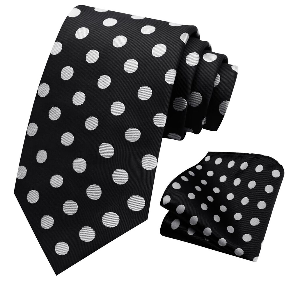6750 Tie and Pocket Square Combo, Black Blue and White Polka Dot Ties